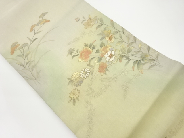 JAPANESE NAGOYA OBI / EMBROIDERY / KINSAI / AUTUMN FLOWERS